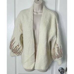 Anthropologie Akemi +‎ Kin Sweater Cardigan Womens One Size Ivory Sequin Soft
